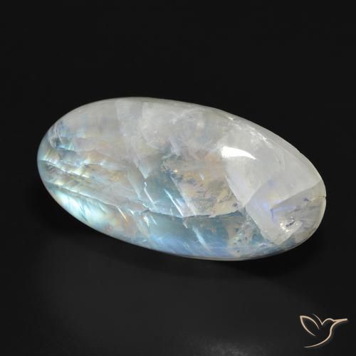 Pietra di luna arcobaleno Bianco bluastro naturale da 26.98 ct, Ovale, Traslucido