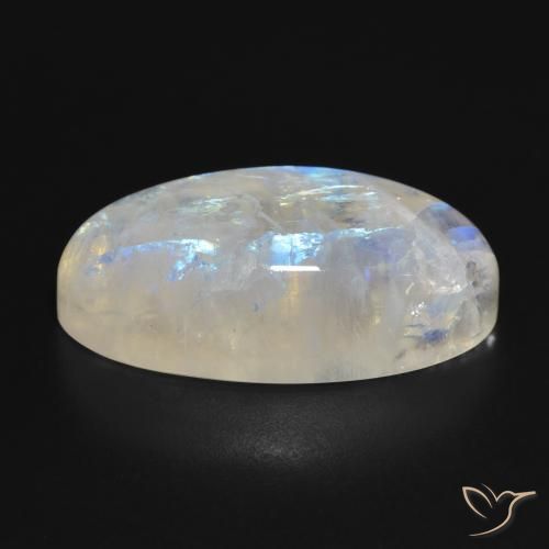 Pietra di luna arcobaleno Bianco bluastro naturale da 26.98 ct, Ovale, Traslucido