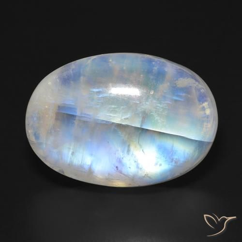 33.97ct Naturale Bianco bluastro Pietra di luna arcobaleno, Ovale, Traslucido