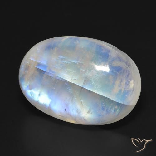 Pietra di luna arcobaleno Bianco bluastro naturale da 33.97 ct, Ovale, Traslucido