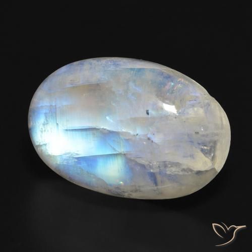 Pietra di luna arcobaleno Bianco bluastro naturale da 19.90 ct, Ovale, Traslucido