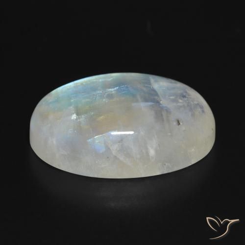 Pietra di luna arcobaleno Bianco bluastro naturale da 19.81 ct, Ovale, Traslucido