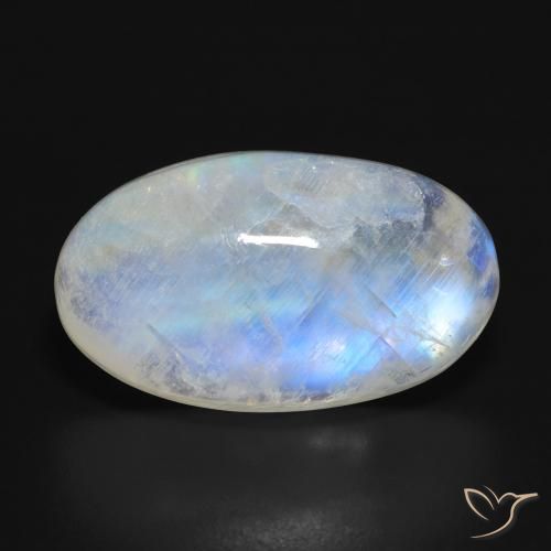 16.92ct Naturale Bianco bluastro Pietra di luna arcobaleno, Ovale, Traslucido