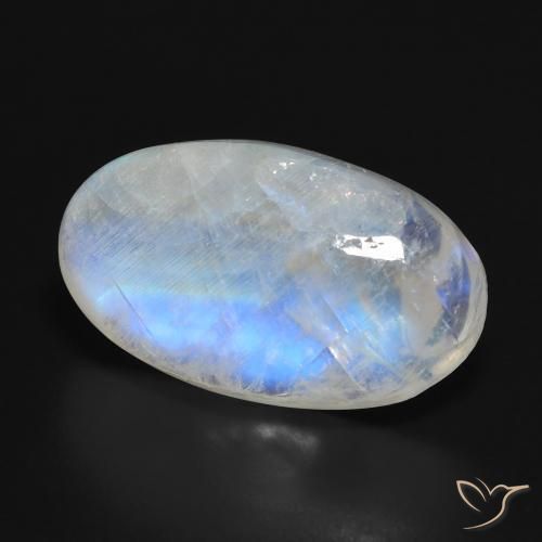 Pietra di luna arcobaleno Bianco bluastro naturale da 16.92 ct, Ovale, Traslucido