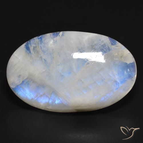46.73ct Naturale Bianco bluastro Pietra di luna arcobaleno, Ovale, Traslucido