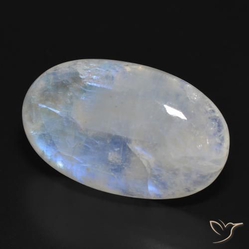 Pietra di luna arcobaleno Bianco bluastro naturale da 33.87 ct, Ovale, Traslucido