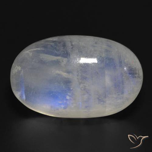 32.27ct Naturale Bianco bluastro Pietra di luna arcobaleno, Ovale, Traslucido