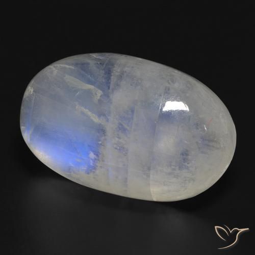 Pietra di luna arcobaleno Bianco bluastro naturale da 32.27 ct, Ovale, Traslucido
