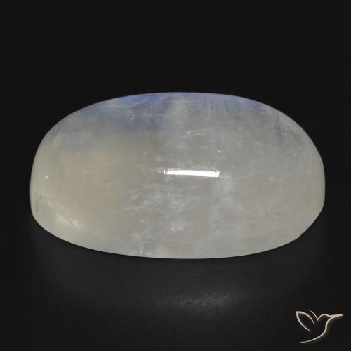 Pietra di luna arcobaleno Bianco bluastro naturale da 32.27 ct, Ovale, Traslucido