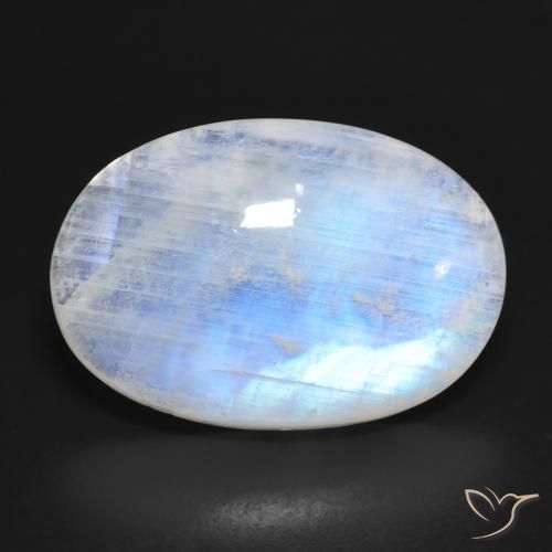16.62ct Naturale Bianco bluastro Pietra di luna arcobaleno, Ovale, Traslucido