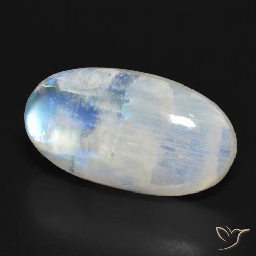 Pietra di luna arcobaleno Bianco bluastro naturale da 26.86 ct, Ovale, Traslucido