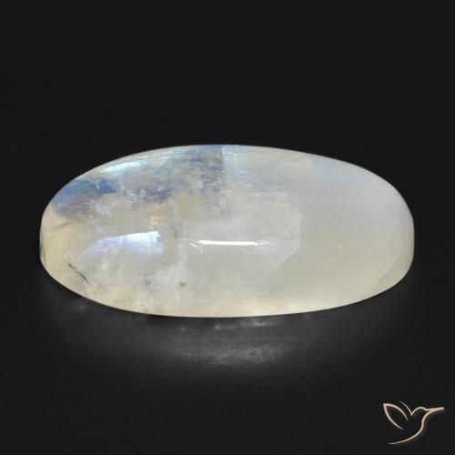 Pietra di luna arcobaleno Bianco bluastro naturale da 26.86 ct, Ovale, Traslucido