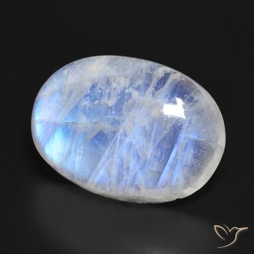 Pietra di luna arcobaleno Bianco bluastro naturale da 23.16 ct, Ovale, Traslucido