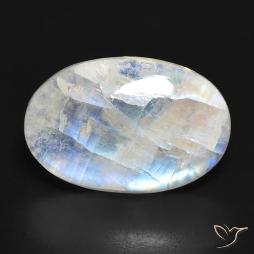 19.59ct Naturale Bianco bluastro Pietra di luna arcobaleno, Ovale, Traslucido