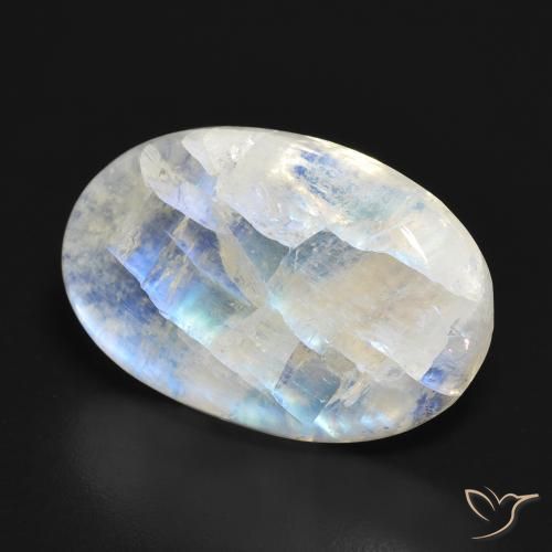 Pietra di luna arcobaleno Bianco bluastro naturale da 19.59 ct, Ovale, Traslucido