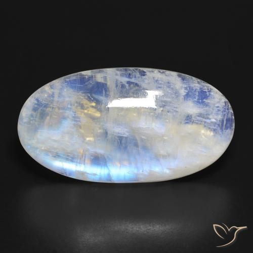 34.30ct Naturale Bianco bluastro Pietra di luna arcobaleno, Ovale, Trasparente