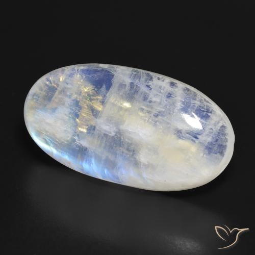 Pietra di luna arcobaleno Bianco bluastro naturale da 34.30 ct, Ovale, Trasparente