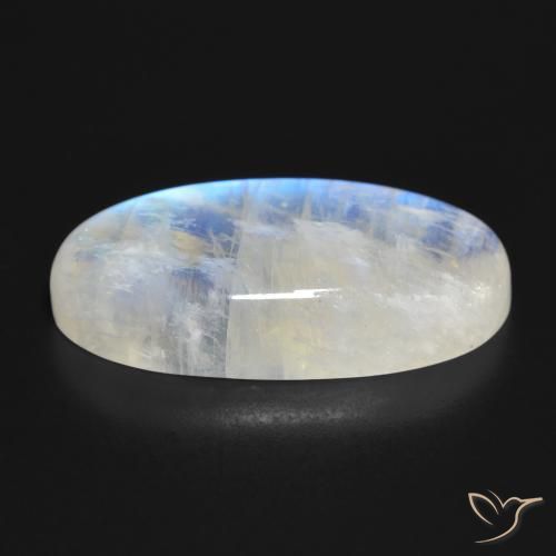 Pietra di luna arcobaleno Bianco bluastro naturale da 34.30 ct, Ovale, Trasparente
