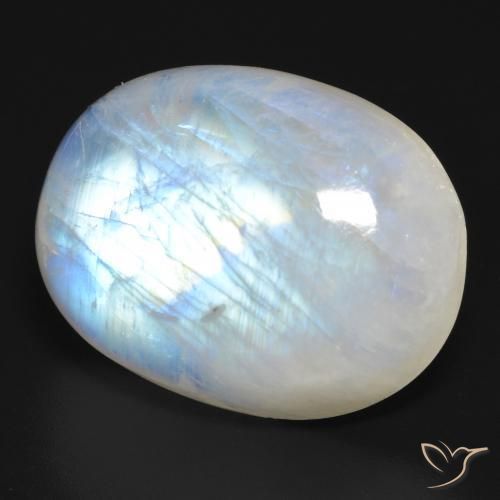 Pietra di luna arcobaleno Bianco bluastro naturale da 30.84 ct, Ovale, Traslucido
