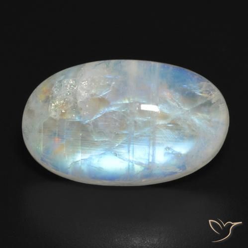 11.54ct Naturale Bianco bluastro Pietra di luna arcobaleno, Ovale, Traslucido
