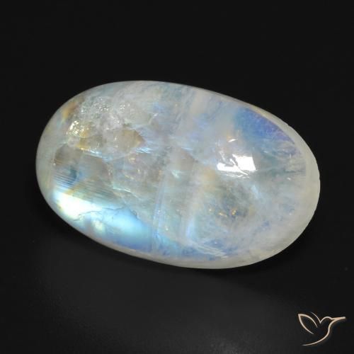 Pietra di luna arcobaleno Bianco bluastro naturale da 11.54 ct, Ovale, Traslucido