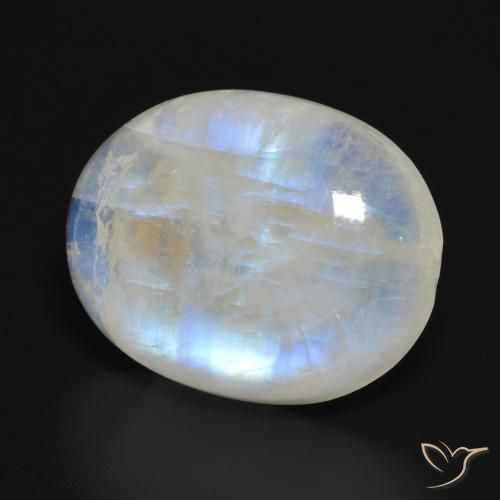 Pietra di luna arcobaleno Bianco bluastro naturale da 19.86 ct, Ovale, Traslucido