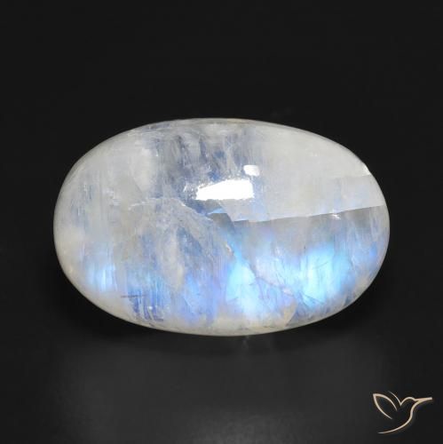 11.83ct Naturale Bianco bluastro Pietra di luna arcobaleno, Ovale, Traslucido