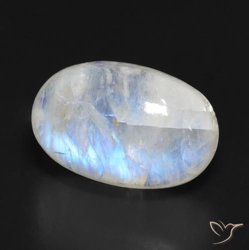 Pietra di luna arcobaleno Bianco bluastro naturale da 11.83 ct, Ovale, Traslucido