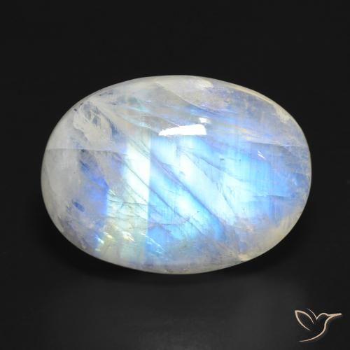 15.90ct Naturale Bianco bluastro Pietra di luna arcobaleno, Ovale, Traslucido