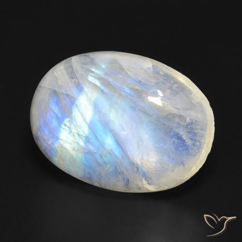 Pietra di luna arcobaleno Bianco bluastro naturale da 15.90 ct, Ovale, Traslucido