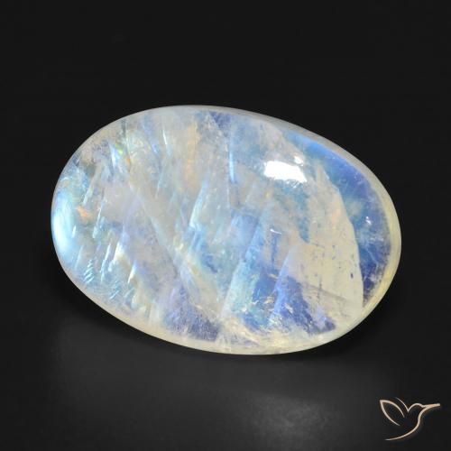 Pietra di luna arcobaleno Bianco bluastro naturale da 16.07 ct, Ovale, Traslucido