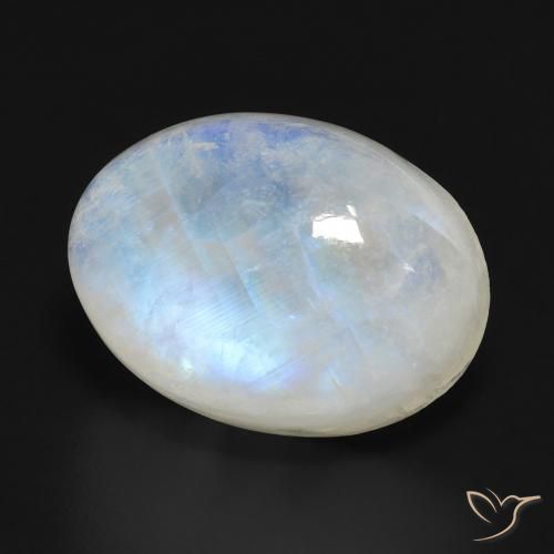Pietra di luna arcobaleno Bianco bluastro naturale da 14.50 ct, Ovale, Traslucido