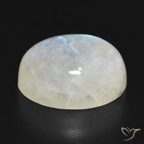 Pietra di luna arcobaleno Bianco bluastro naturale da 14.50 ct, Ovale, Traslucido
