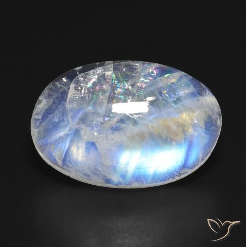 Pietra di luna arcobaleno naturale bianco da 9,48 ct, taglio ovale, trasparente