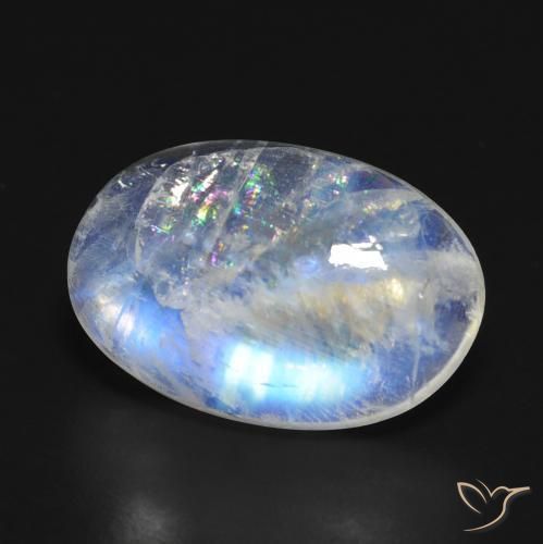 Pietra di luna arcobaleno naturale bianco da 9,48 ct, taglio ovale, trasparente