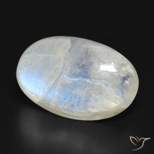 Pietra di luna arcobaleno Bianco bluastro naturale da 16.32 ct, Ovale, Traslucido