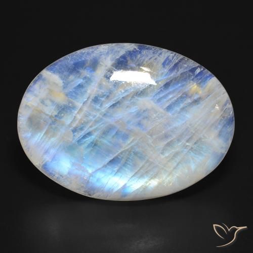 45.90ct Naturale Bianco bluastro Pietra di luna arcobaleno, Ovale, Traslucido