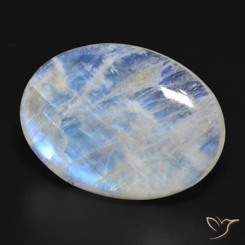 Pietra di luna arcobaleno Bianco bluastro naturale da 45.90 ct, Ovale, Traslucido