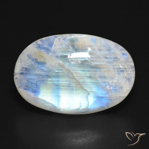 21.64ct Naturale Bianco bluastro Pietra di luna arcobaleno, Ovale, Traslucido
