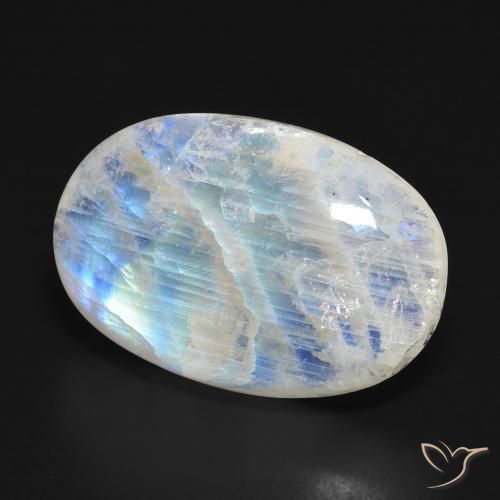 Pietra di luna arcobaleno Bianco bluastro naturale da 21.64 ct, Ovale, Traslucido