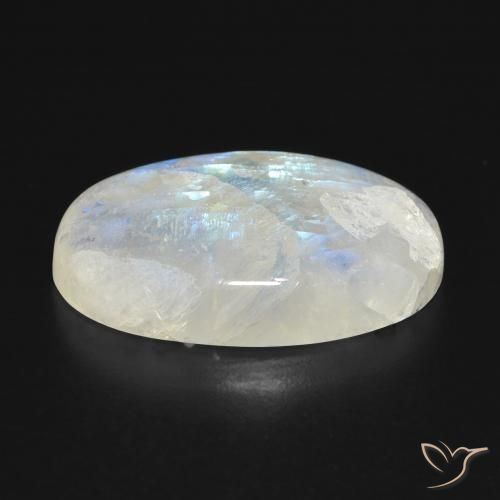 Pietra di luna arcobaleno Bianco bluastro naturale da 21.64 ct, Ovale, Traslucido
