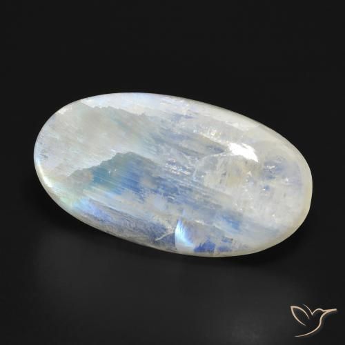 Pietra di luna arcobaleno Bianco bluastro naturale da 25.60 ct, Ovale, Traslucido
