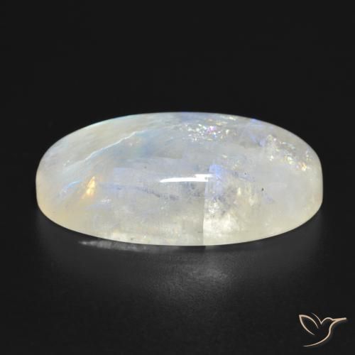 Pietra di luna arcobaleno Bianco bluastro naturale da 25.60 ct, Ovale, Traslucido