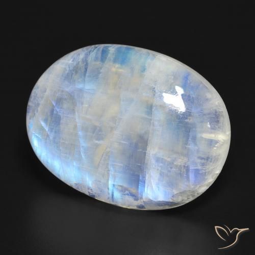 Pietra di luna arcobaleno Bianco bluastro naturale da 27.61 ct, Ovale, Traslucido