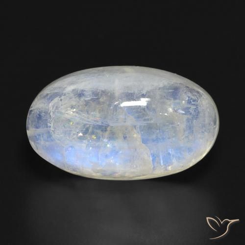 Pietra di luna arcobaleno naturale bianco da 14,87 ct, taglio ovale, traslucido