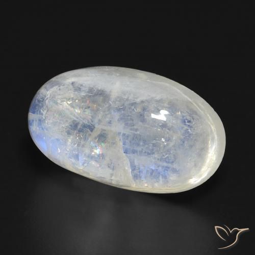 Pietra di luna arcobaleno naturale bianco da 14,87 ct, taglio ovale, traslucido