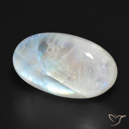 Pietra di luna arcobaleno Bianco bluastro naturale da 25.94 ct, Ovale, Traslucido
