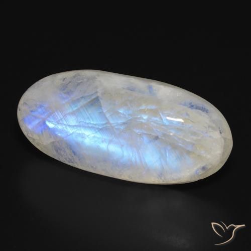 Pietra di luna arcobaleno Bianco bluastro naturale da 28.30 ct, Ovale, Traslucido