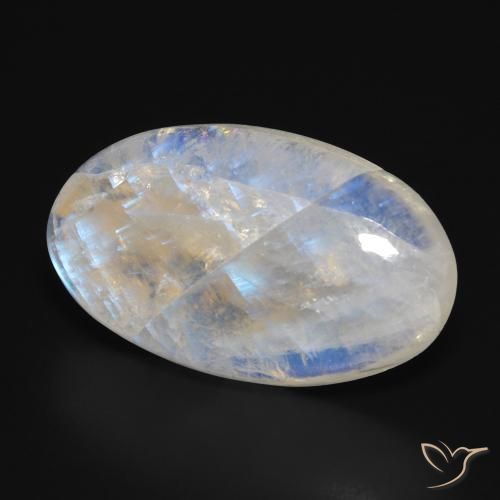 Pietra di luna arcobaleno Bianco bluastro naturale da 24.46 ct, Ovale, Traslucido