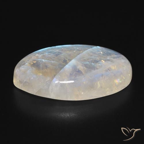 Pietra di luna arcobaleno Bianco bluastro naturale da 24.46 ct, Ovale, Traslucido